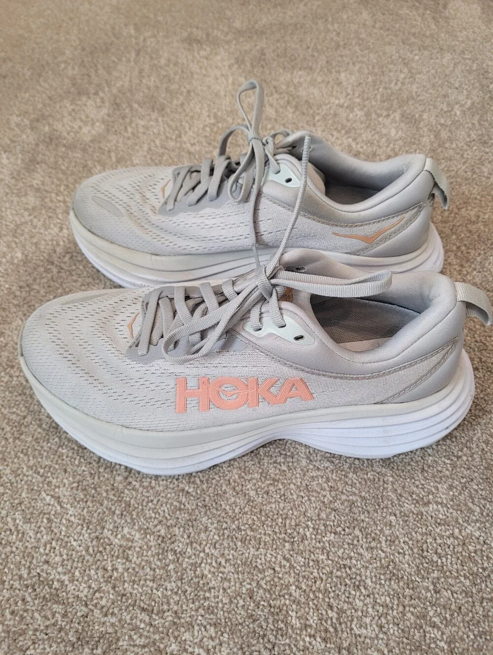 Hoka One One Bondie 8 Womens Grey Running Shoes Size 7.5